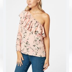 JUSTFAB Pink Floral One Shoulder Elastic Ruffle Blouse SIZE: M